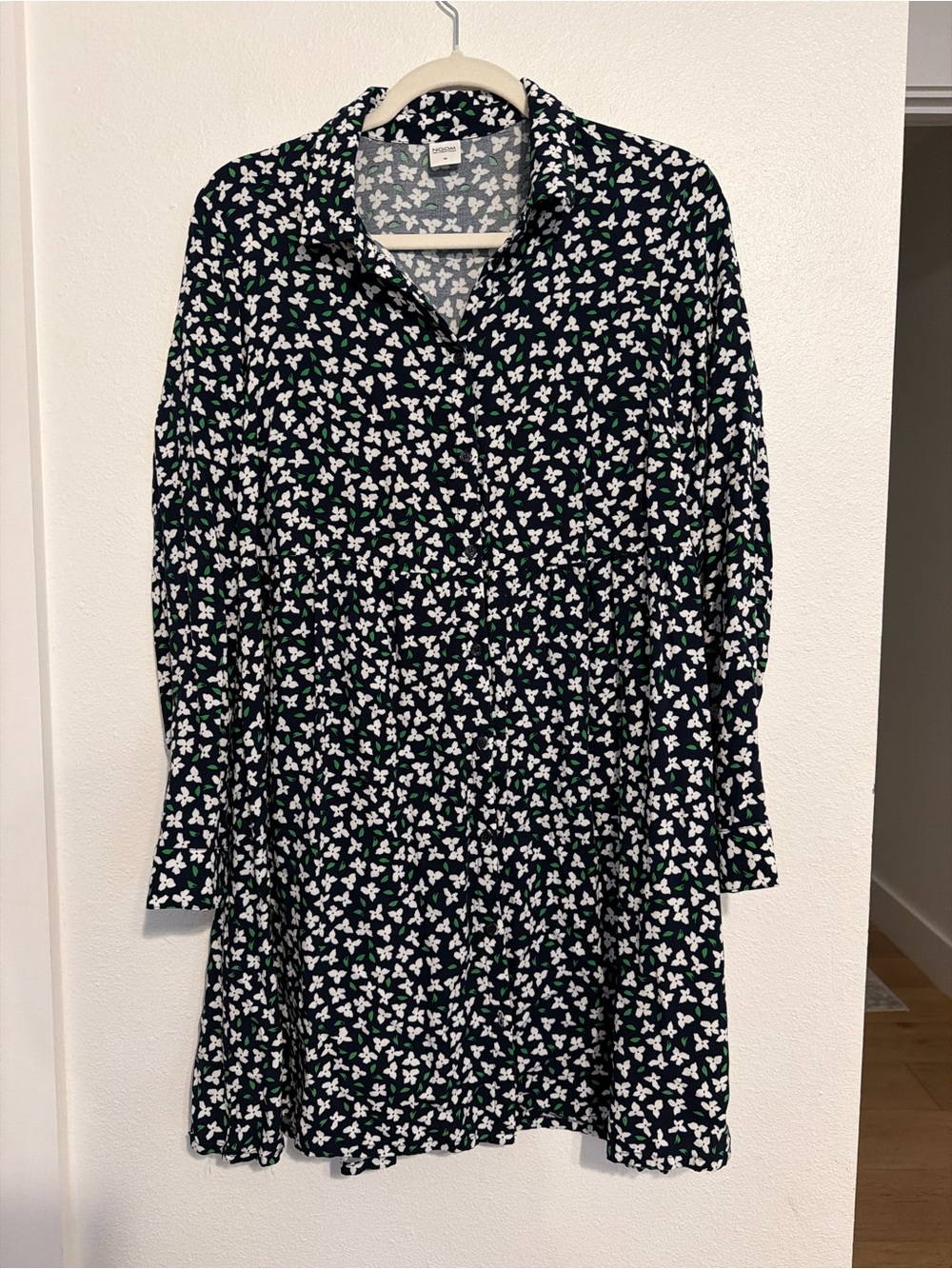 Navy Long-Sleeve Floral Shirt Dress